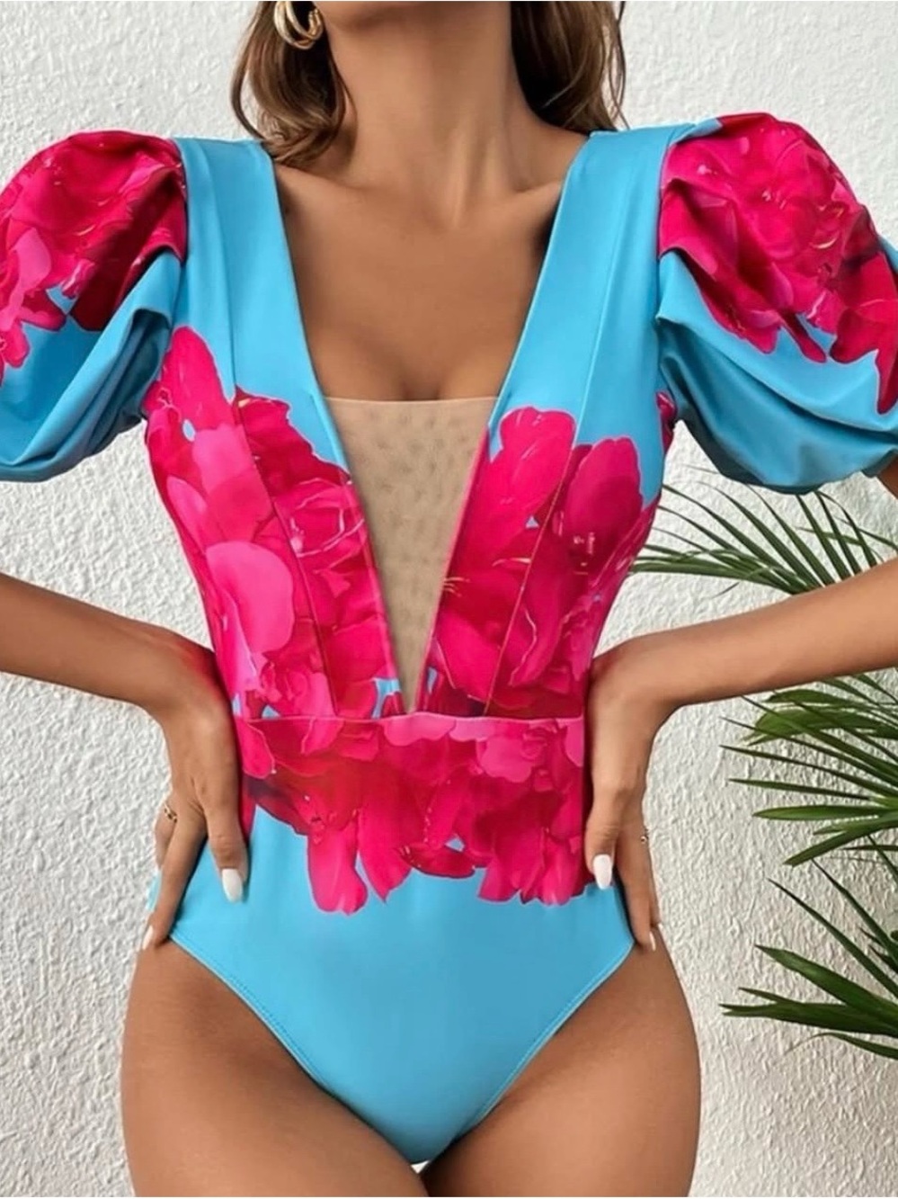 Bright Blue & Pink Floral Kids One-Piece Bodysuit by